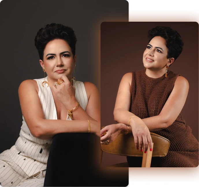 Amábili Alves em dois retratos profissionais